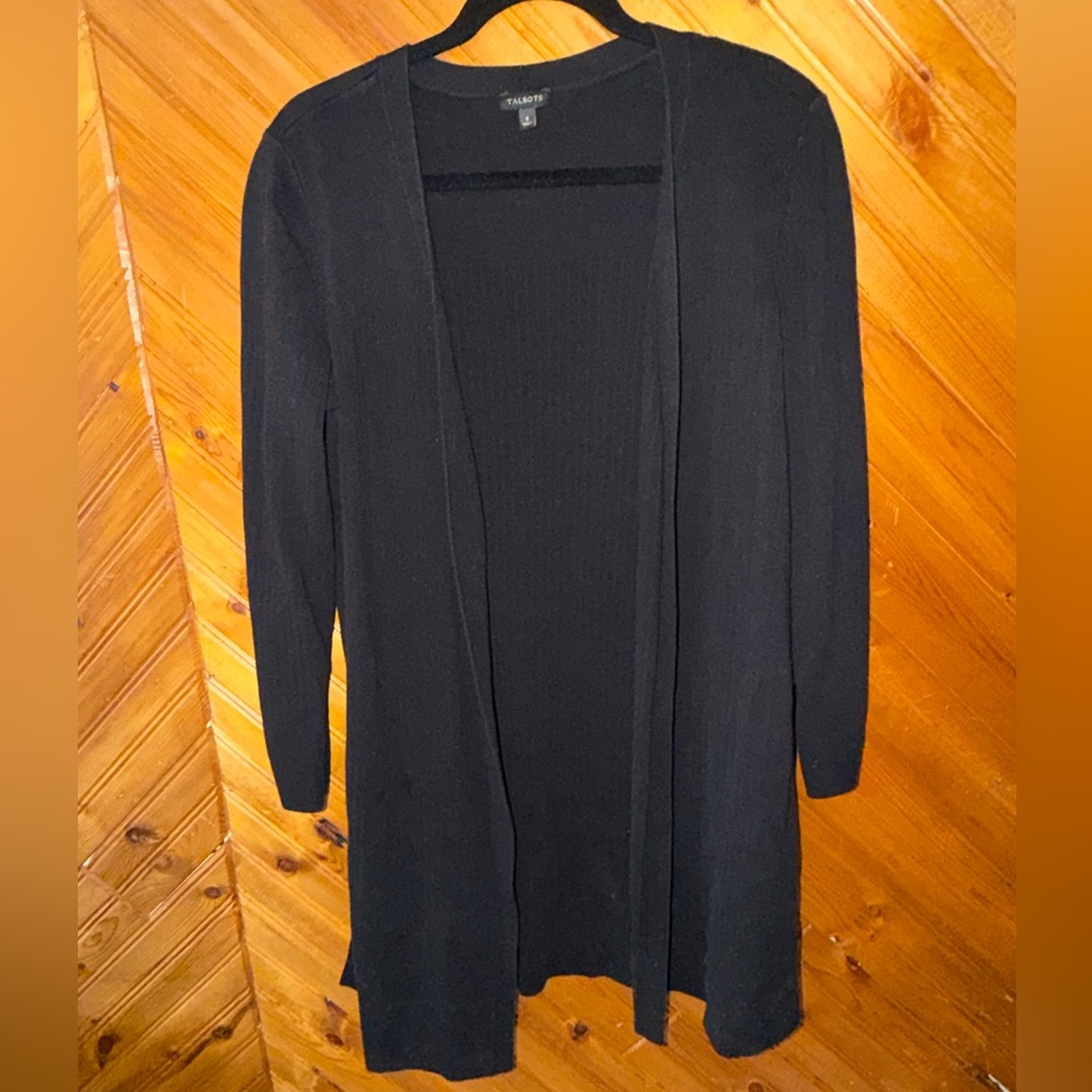 Black TALBOTS duster length cardigan sweater small